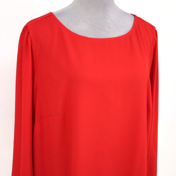 Loft Plus Top Womens 16 Red Button Up Back Blouse Cuffs Scoop Neck Lightweight - Picture 6 of 12